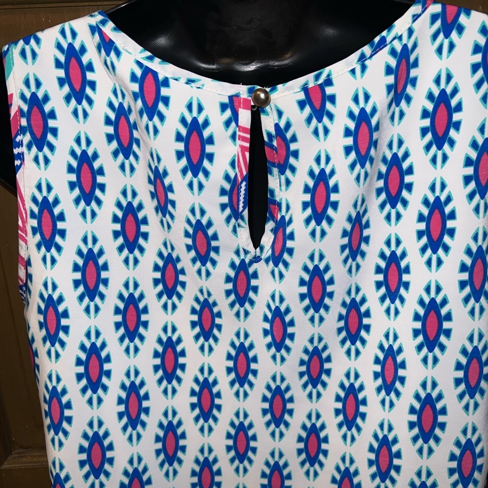 Peach Love California Boho White Colorful Geometric Tribal Print Dress Size M - Picture 7 of 10